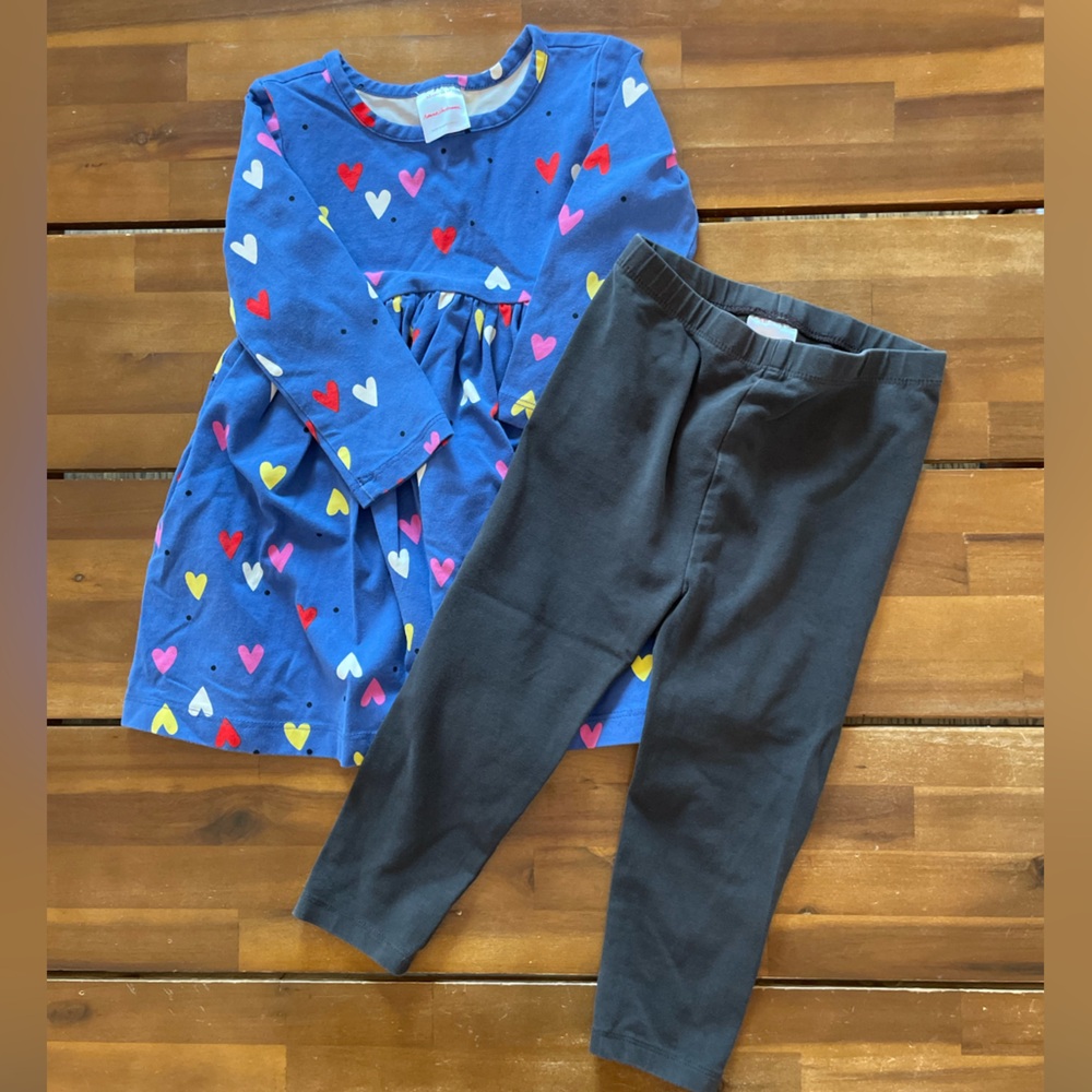 Hanna Andersson Blue Heart Print Dress & Black Leggings Set